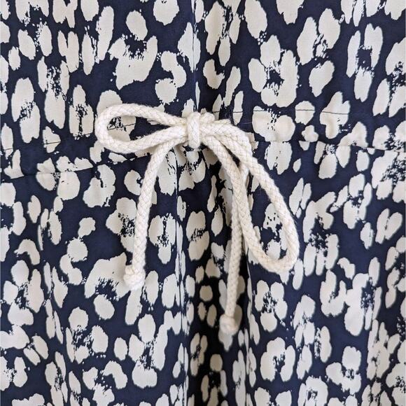 Sea New York Silk Blend Dress Navy Leopard Print Short Sleeve Drawstring, Size 6 - Picture 7 of 12